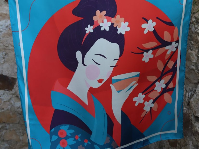 Elegantná dámska šatka GEISHA tyrkysová